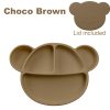 Bear Silicone Suction Food Plate with Silicone Lid - Choco Brown